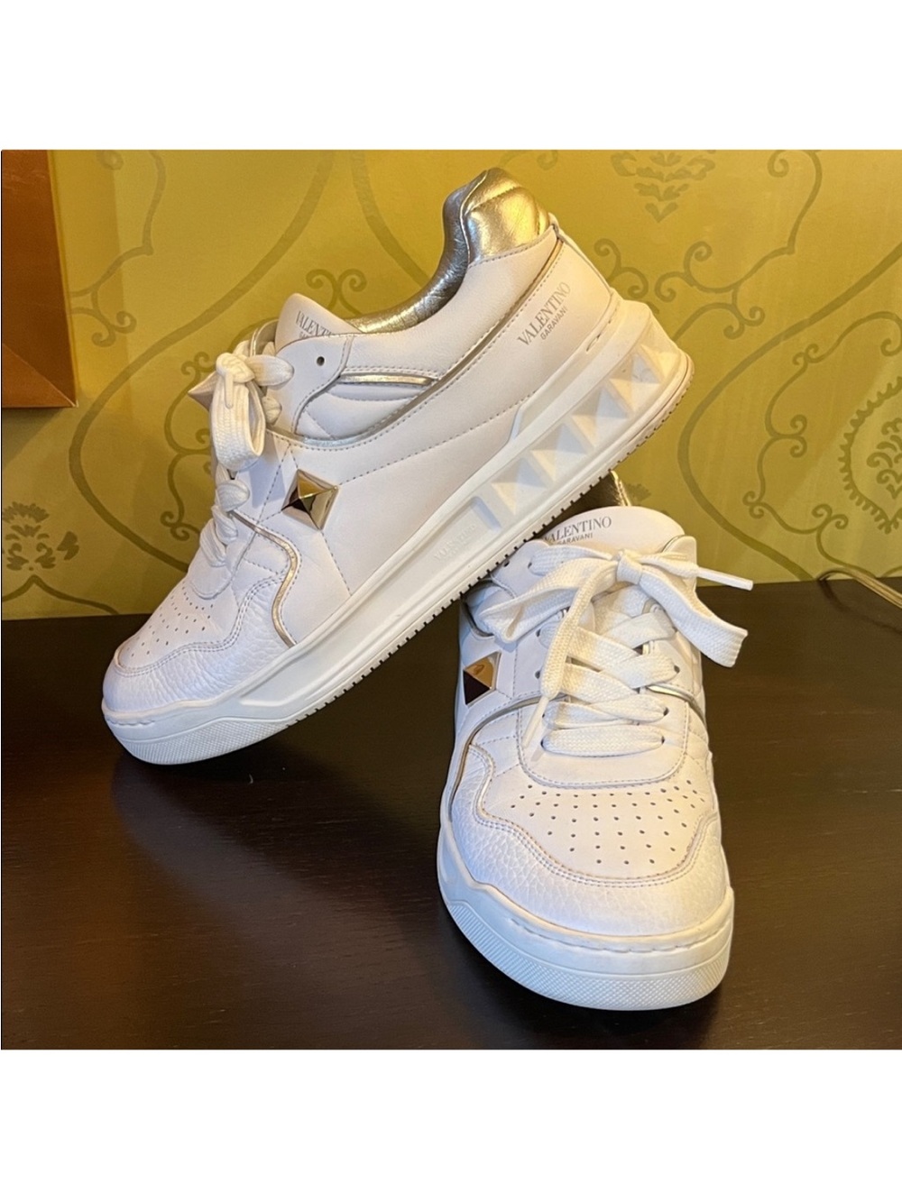 Valentino Garavani White Sneakers with Gold Studs